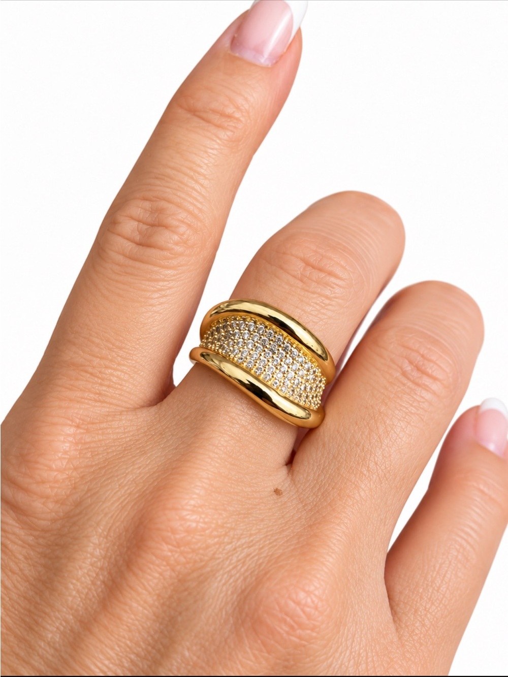 Gold Tone and Pave Dome Statement Ring by Adina Eden